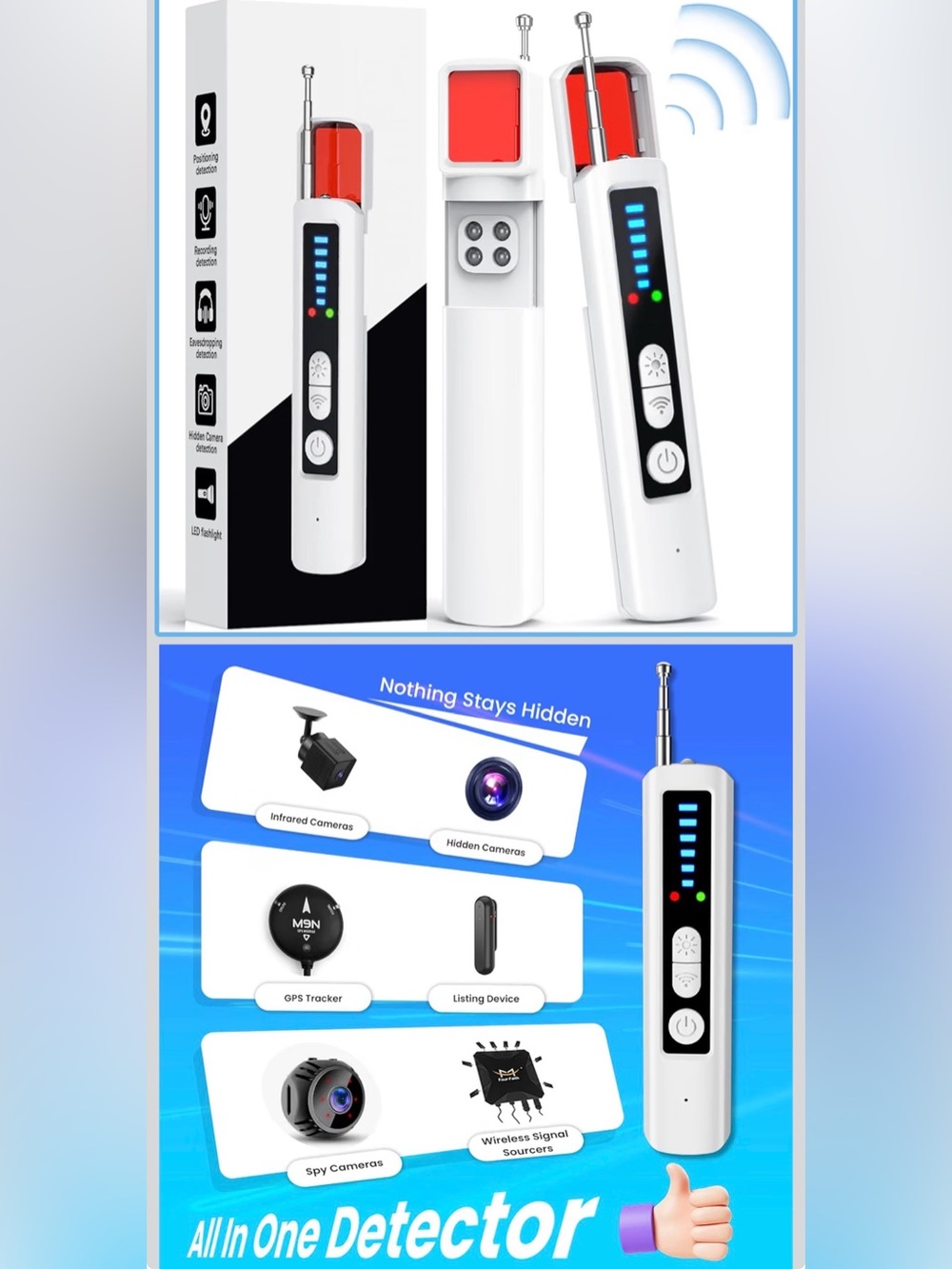 Portable White Hidden Camera Detector with LED Display